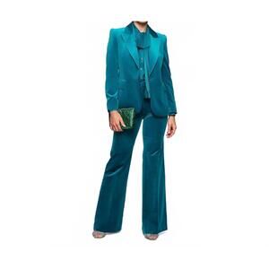 NEW MIRTO velvet wide leg trousers in turquoise